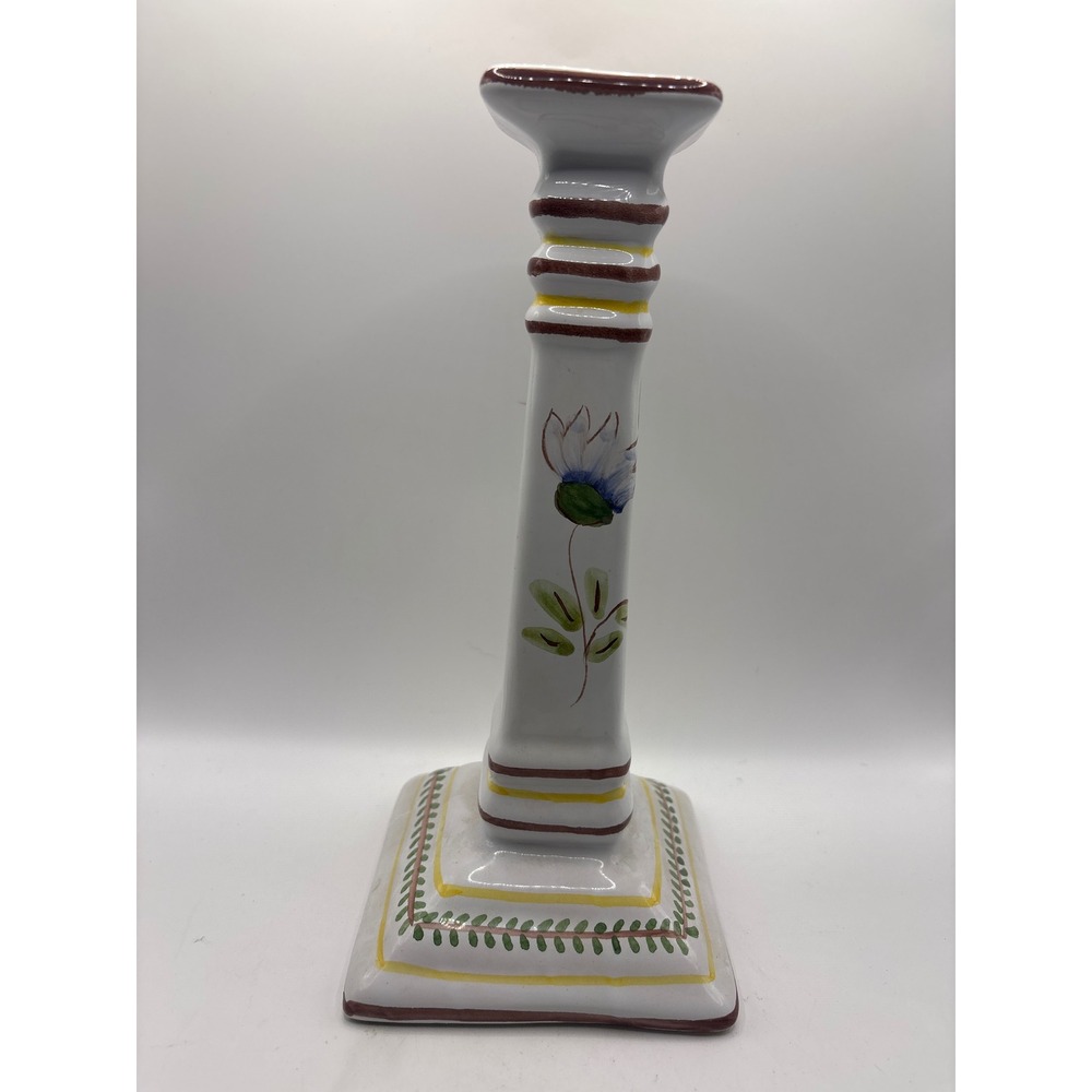Vintage Made in Portugal Hand Painted Ceramic Floral Candlestick Holder 10 inch
